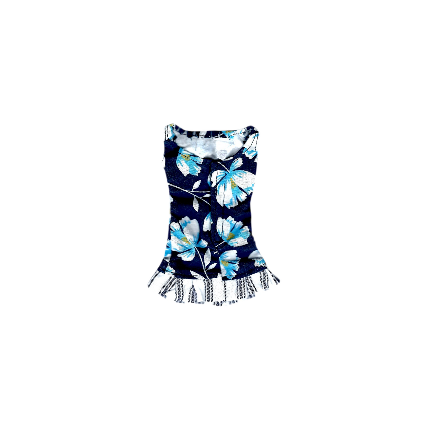 Navy Blue Floral Dress with Ruffle