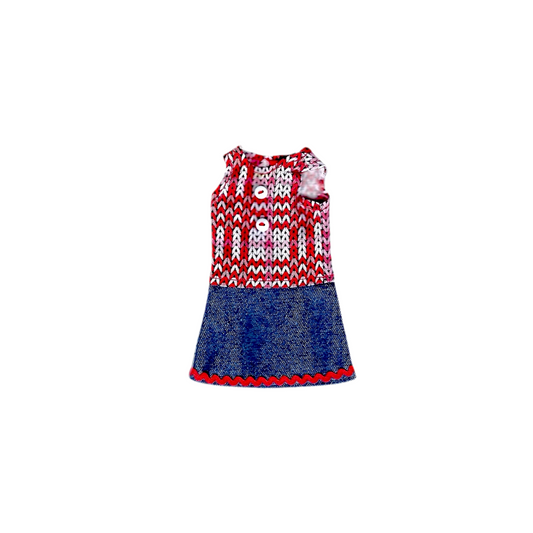 Denim Dress with Red Plaid Bodice