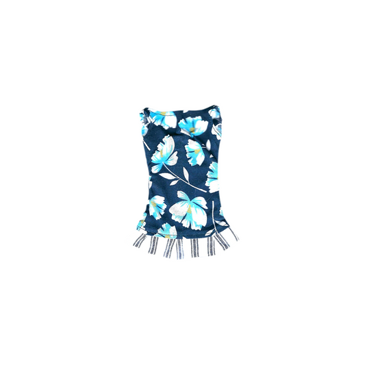 Navy Blue Floral Dress with Ruffle