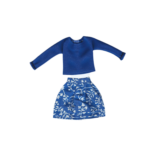 Two-Piece Blue and White Skirt and Top