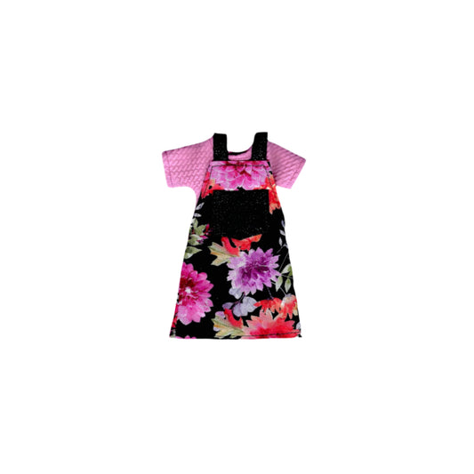 Colorful Floral Print Overall Dress with Matching Top